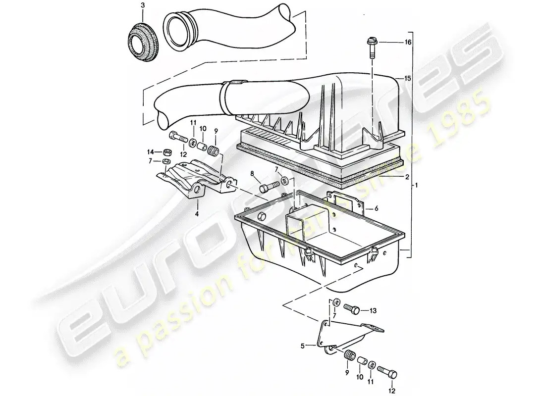 porsche 1983 (944) sistema de limpieza de aire diagrama de piezas