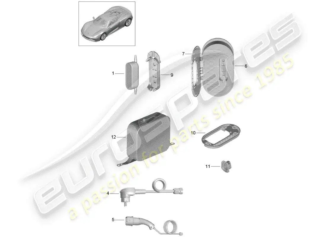 porsche 2015 (918 spyder) estación de carga de ca diagrama de piezas