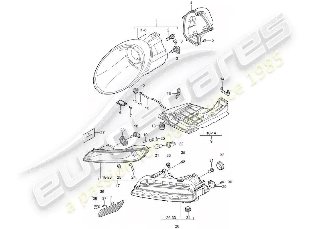 porsche 2010 (997-2 gt3) lámpara de cabeza diagrama de piezas