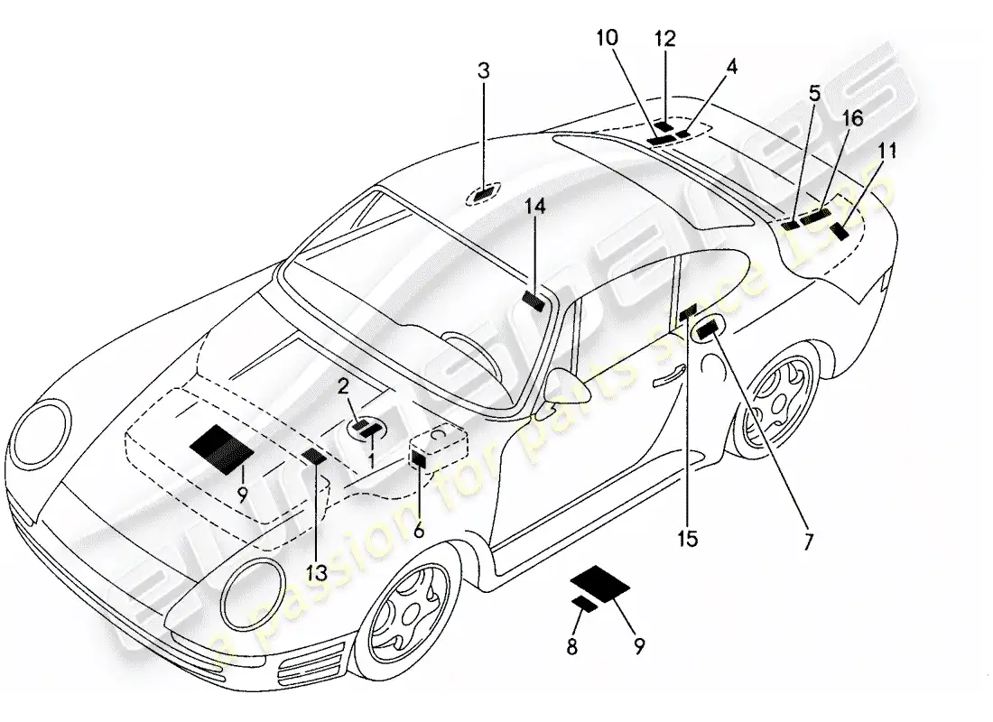 porsche 1988 (959) señales/avisos diagrama de piezas
