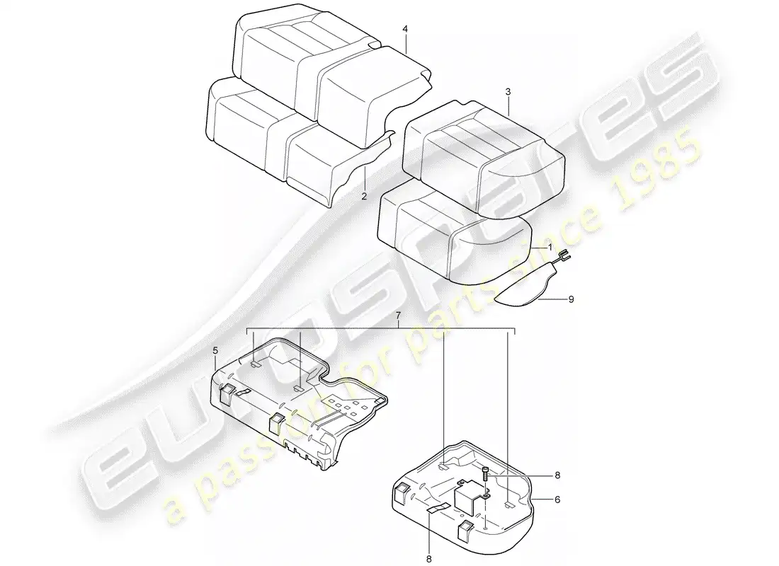 porsche 2008 (cayenne e1 9pa) parte de espuma diagrama de piezas