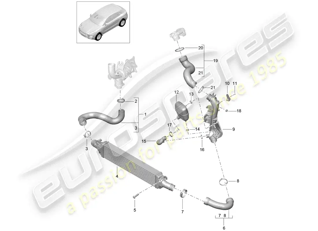 porsche 2016 (macan) enfriador de aire de carga diagrama de piezas