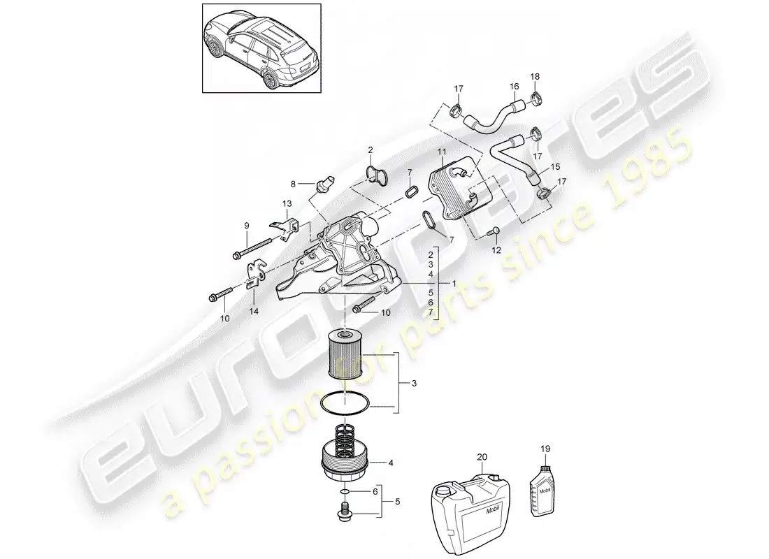 porsche 2018 (cayenne e2 92a) diagrama de piezas del filtro de aceite