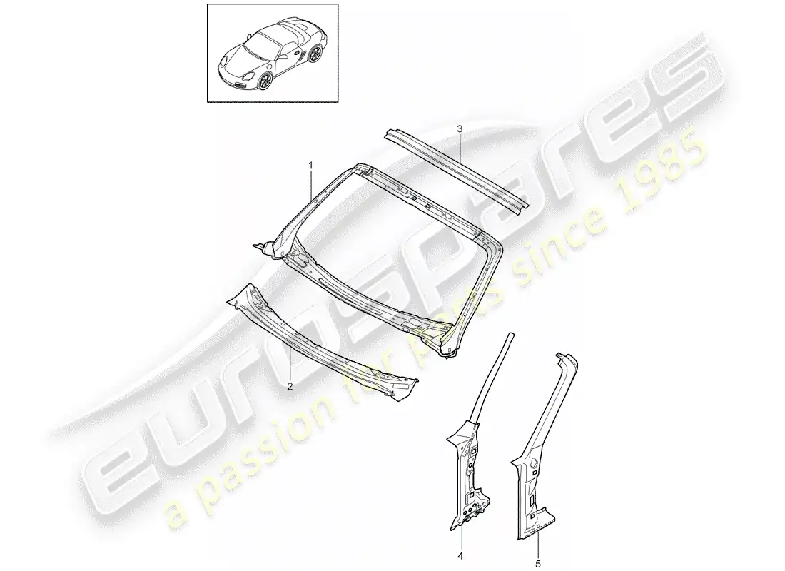 porsche 2010 (987 boxster) capucha diagrama de piezas
