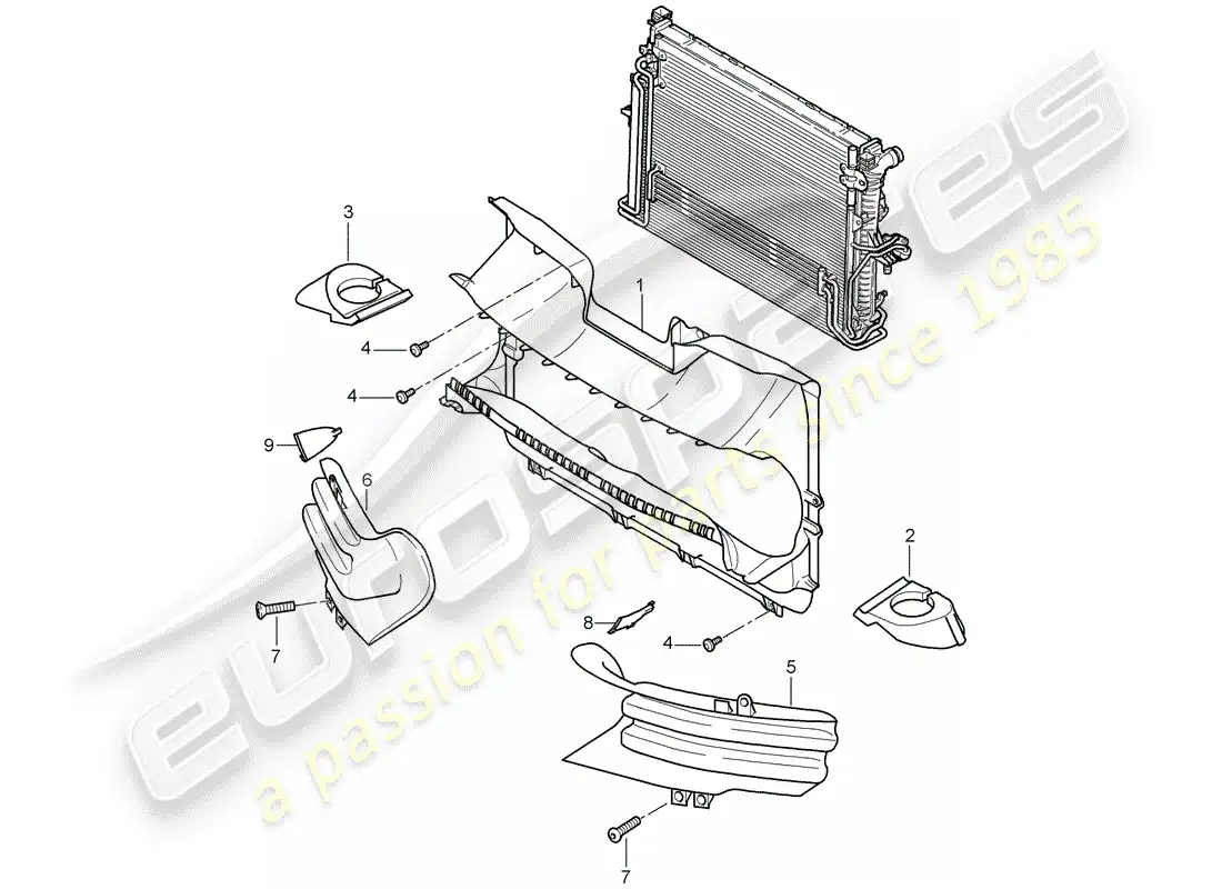 porsche 2010 (cayenne e1 9pa) conducto de aire de refrigeración diagrama de piezas