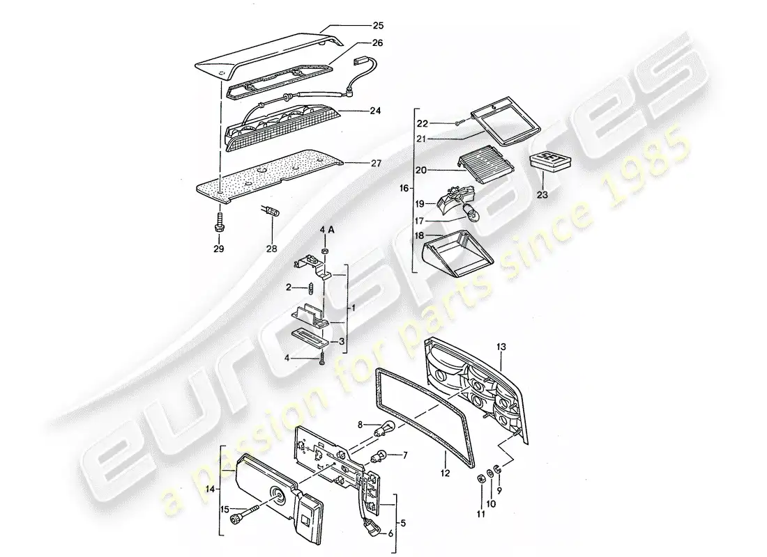 porsche 1990 (944) luz de matrícula - luz trasera - luz de freno adicional diagrama de piezas