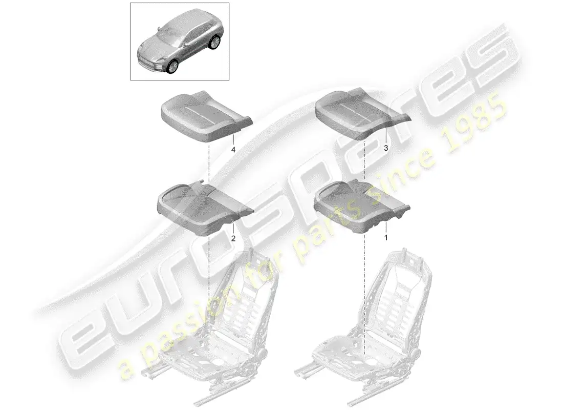 porsche 2020 (macan) parte de espuma diagrama de piezas
