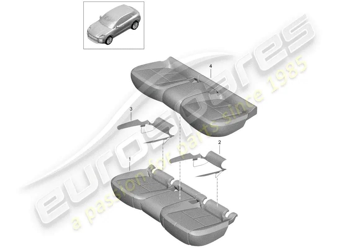 porsche 2019 (macan) parte de espuma diagrama de piezas