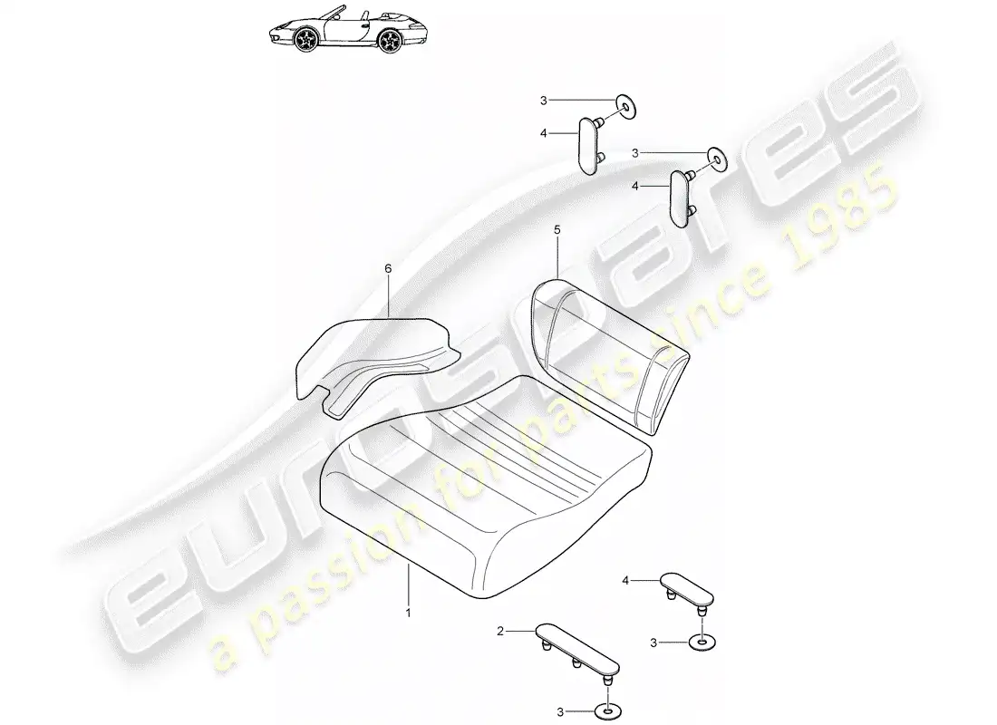 porsche 2003 (996) cojín del asiento trasero - asiento de emergencia diagrama de piezas
