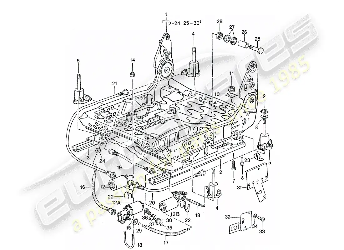 porsche 1988 (959) marco para asiento - piezas individuales diagrama de piezas