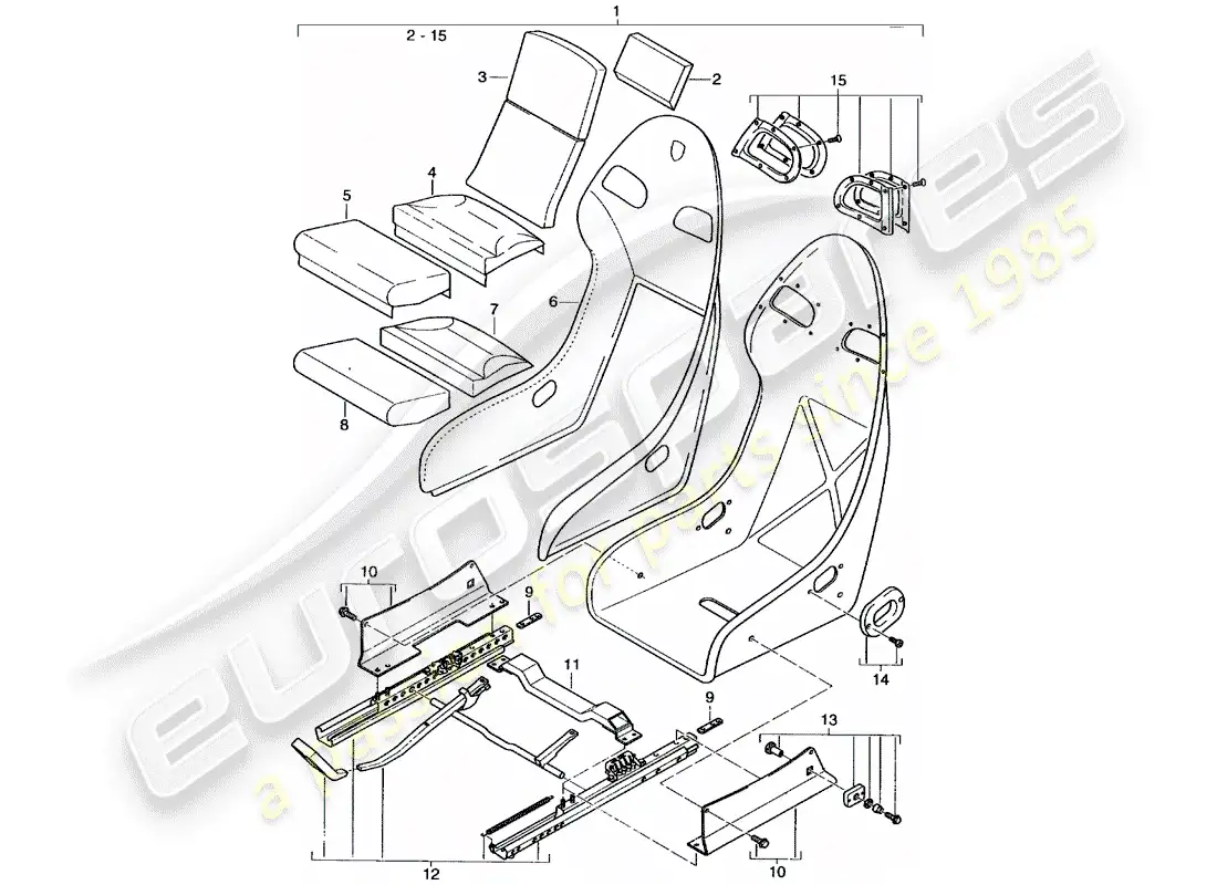 porsche 2003 (996 gt3) asiento - funda - terciopelo perlon diagrama de piezas
