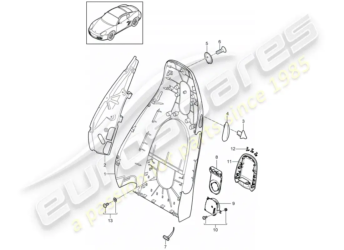 porsche 2009 (987 cayman) carcasa del respaldo diagrama de piezas