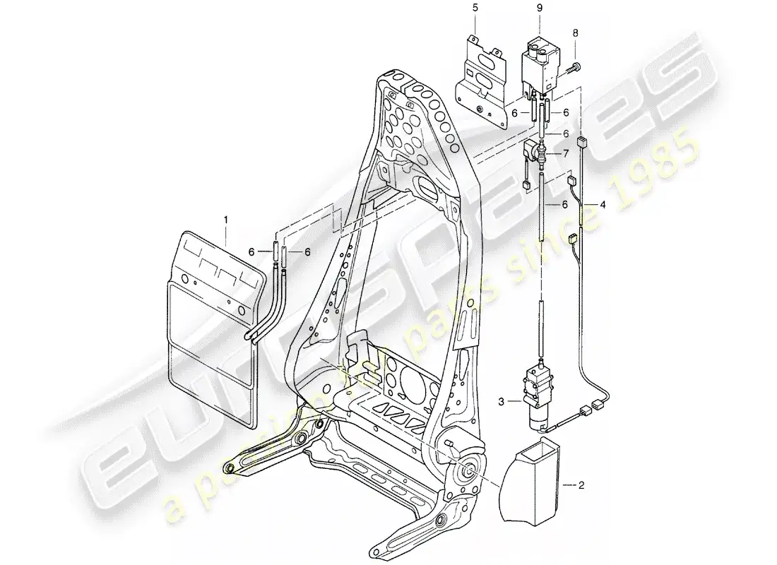 porsche 1999 (996) soporte lumbar diagrama de piezas