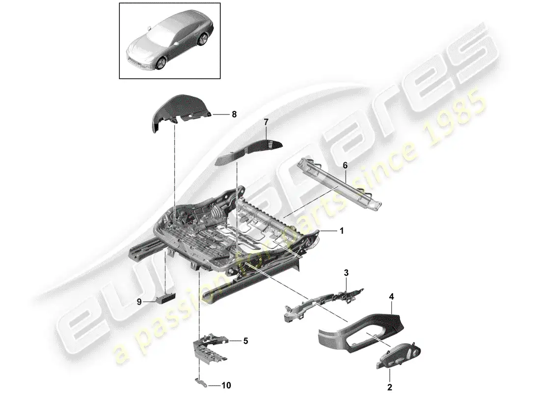 porsche 2019 (panamera 971-1) estructura del asiento diagrama de piezas