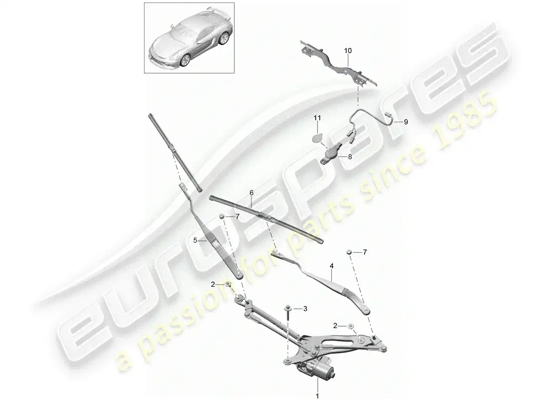 porsche 2016 (981 cayman gt4) sistema limpiaparabrisas compl. diagrama de piezas