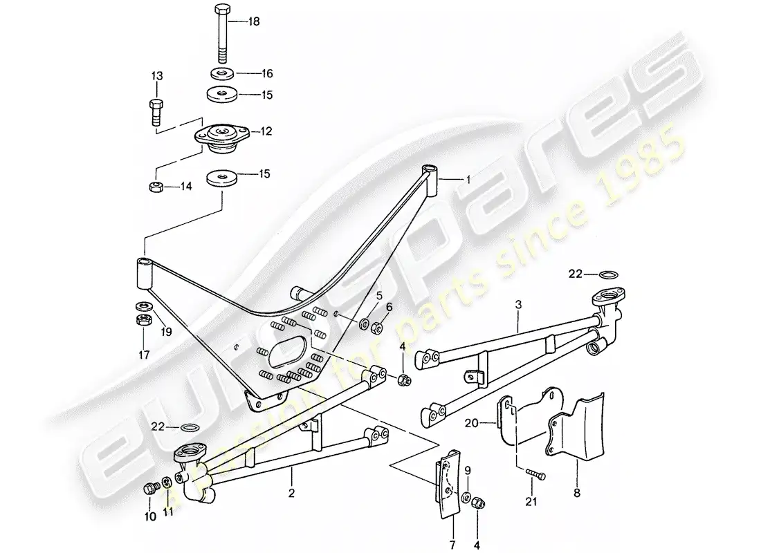 porsche 1988 (959) suspensión del motor - soporte - turbocompresor de gases de escape diagrama de piezas