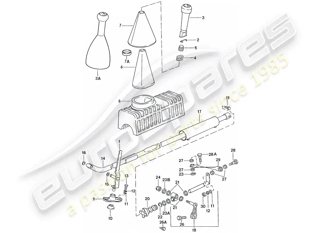 porsche 1990 (944) actuador - para - caja de cambios manual diagrama de piezas