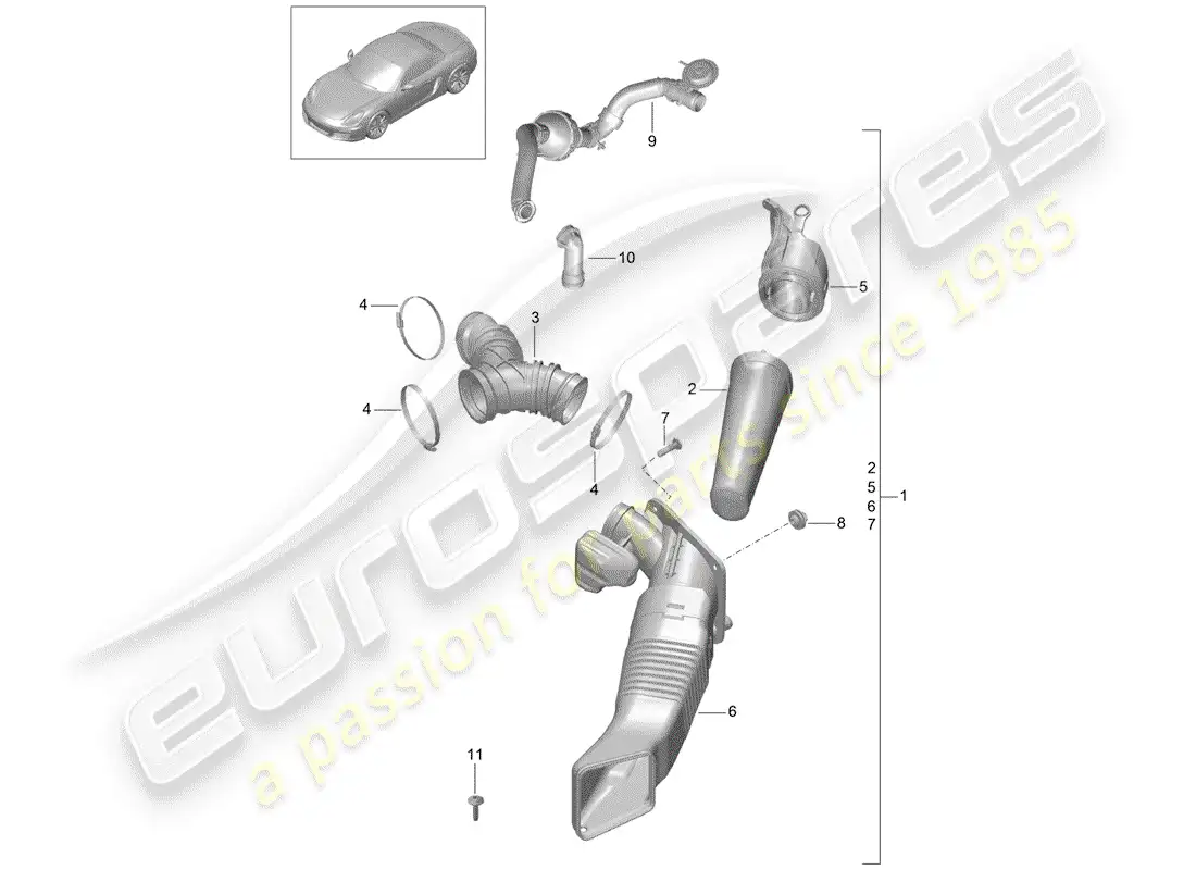 porsche 2013 (981 boxster) filtro de aire diagrama de piezas