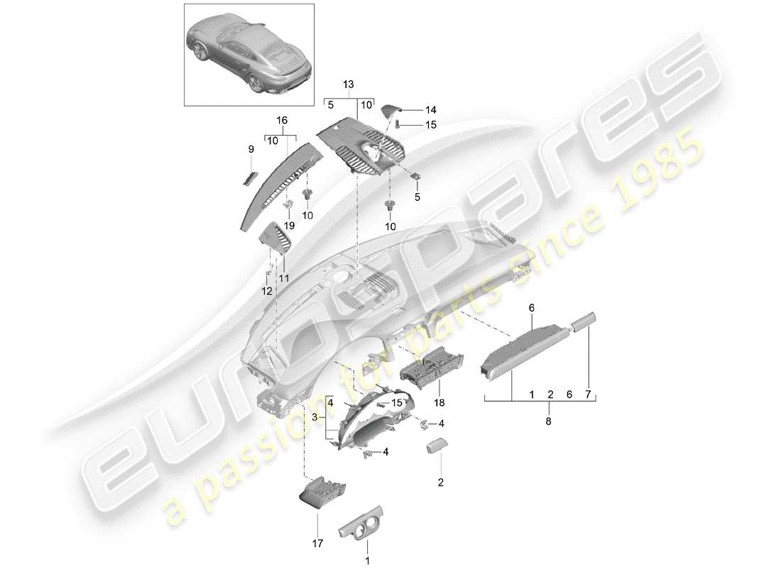 porsche 2018 (991-2 turbo) accesorios diagrama de piezas