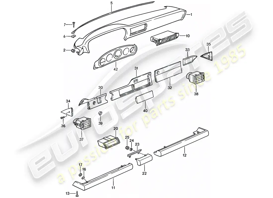 porsche 1986 (911) embellecedor del panel de tablero - con piezas de instalación - d - mj 1986>> diagrama de piezas
