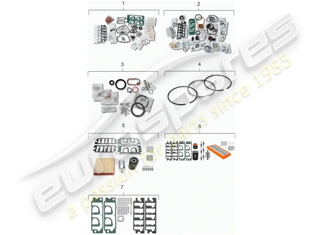 porsche 1986 (911) juego de juntas - kit de reparación - juego de mantenimiento diagrama de piezas