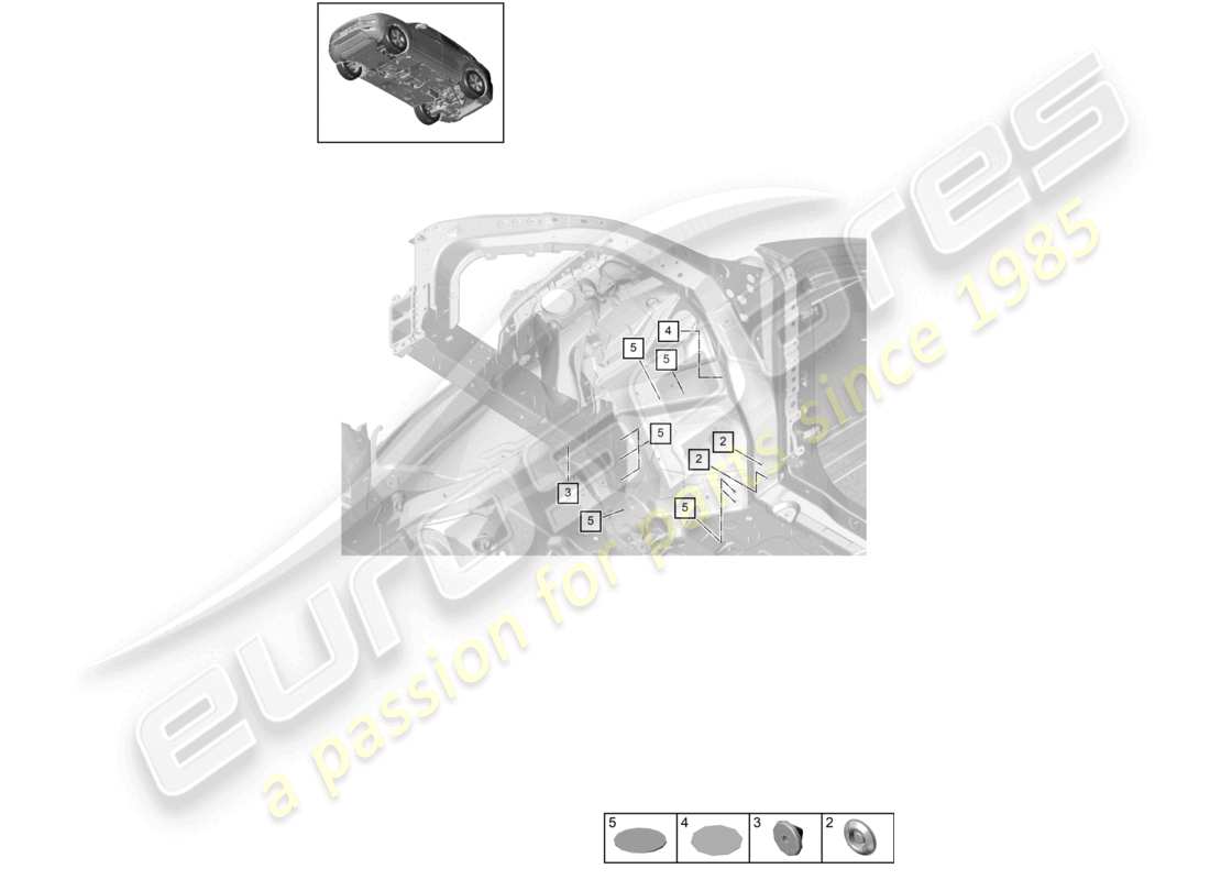 porsche 2022 (cayenne e3 9ya/9yb) diagrama de piezas del extremo frontal de bungs