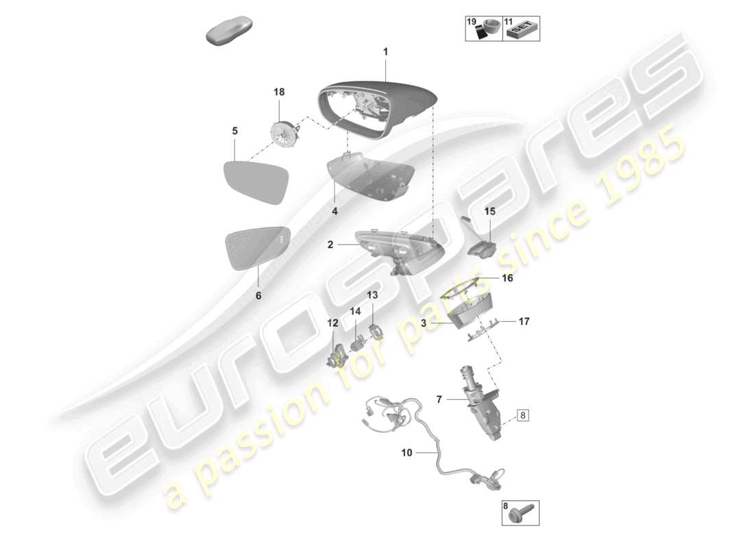 porsche 2020 (taycan 9j1-1) espejo exterior diagrama de piezas