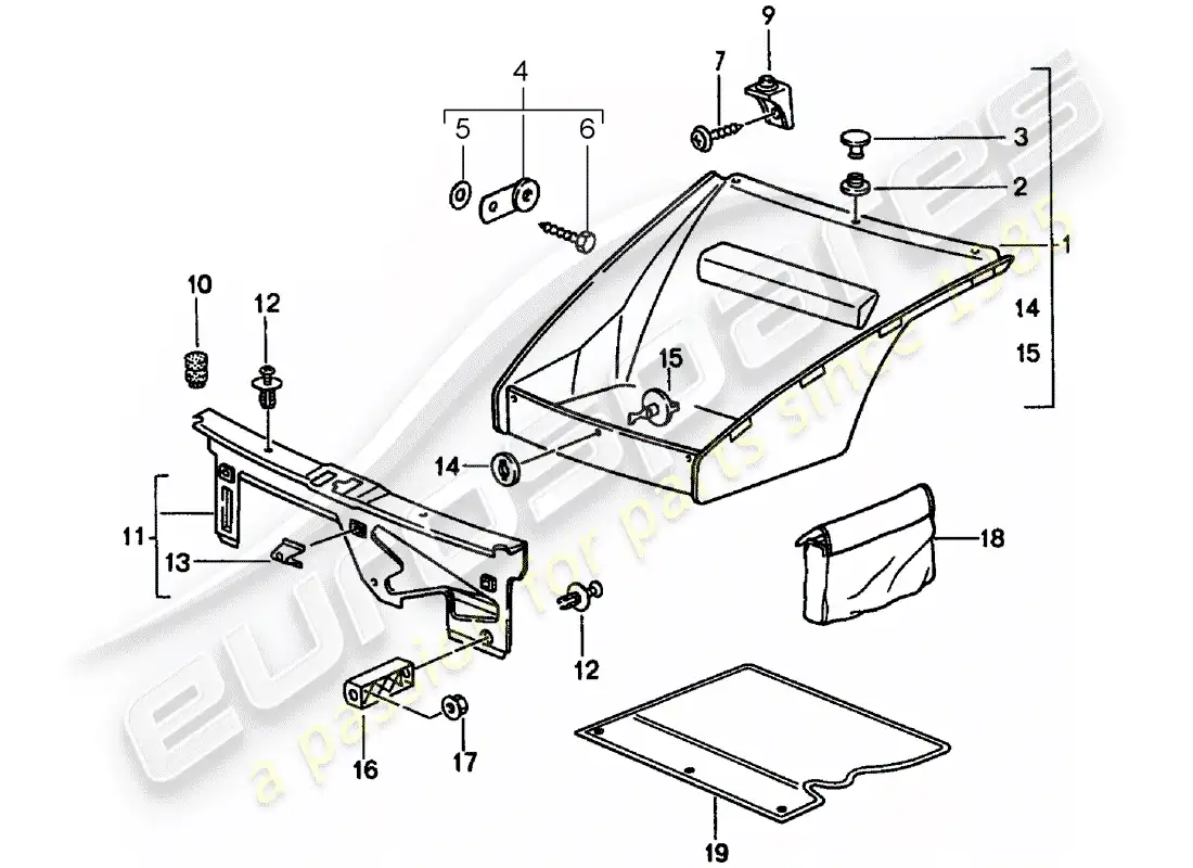 porsche 1995 (993) equipamiento interior - maletero delantero diagrama de piezas