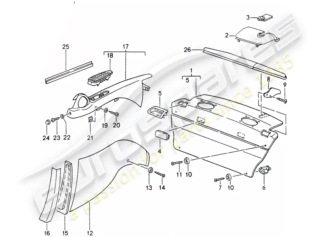 porsche 1995 (993) equipamiento interior - d - mj 1996>> diagrama de piezas
