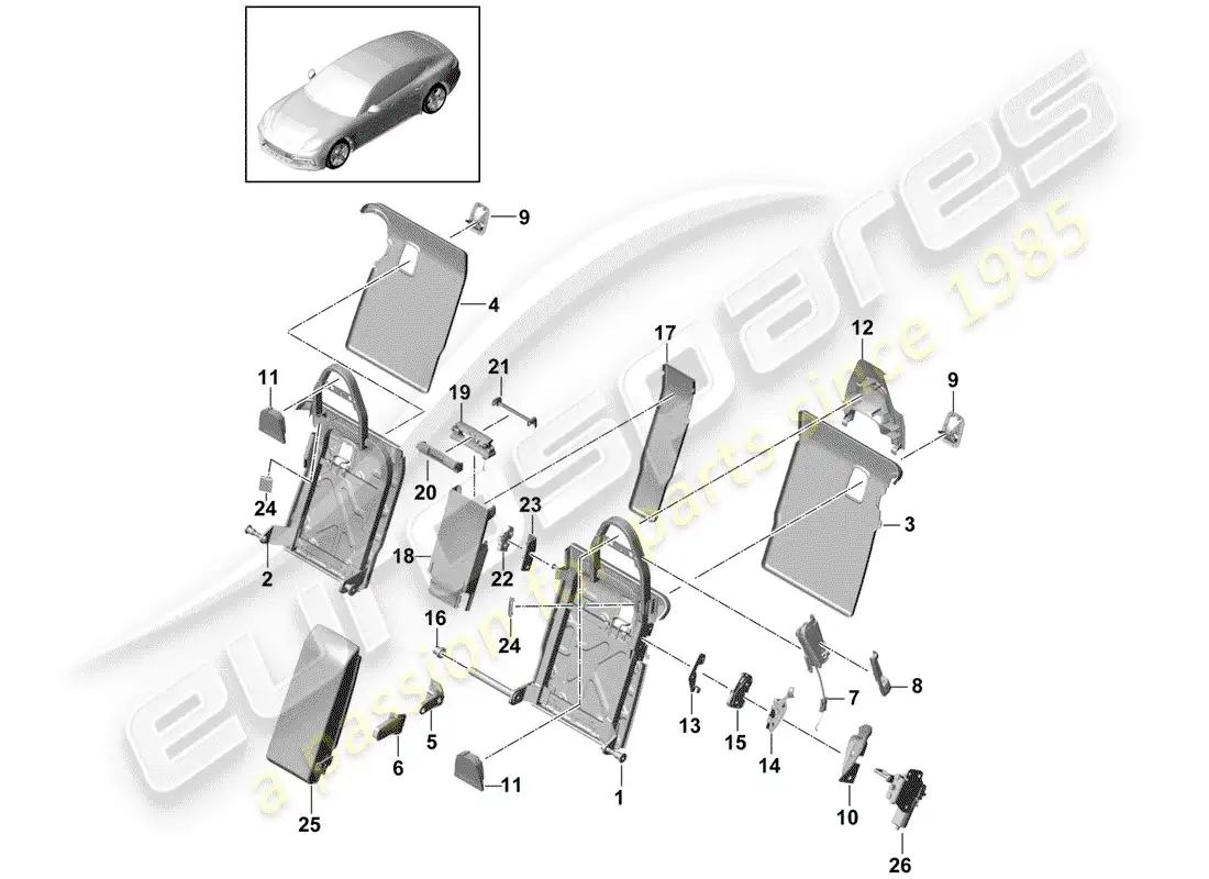 porsche 2019 (panamera 971-1) respaldo del asiento trasero diagrama de piezas