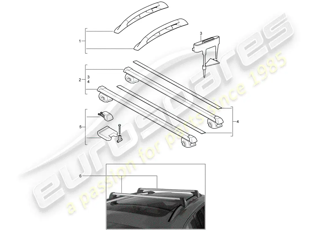 porsche 2013 (tequipment cayenne) rail de techo diagrama de piezas