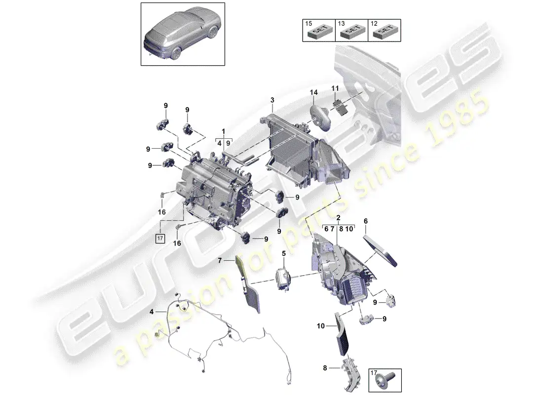 porsche 2020 (cayenne e3 9ya/9yb) aire acondicionado diagrama de piezas