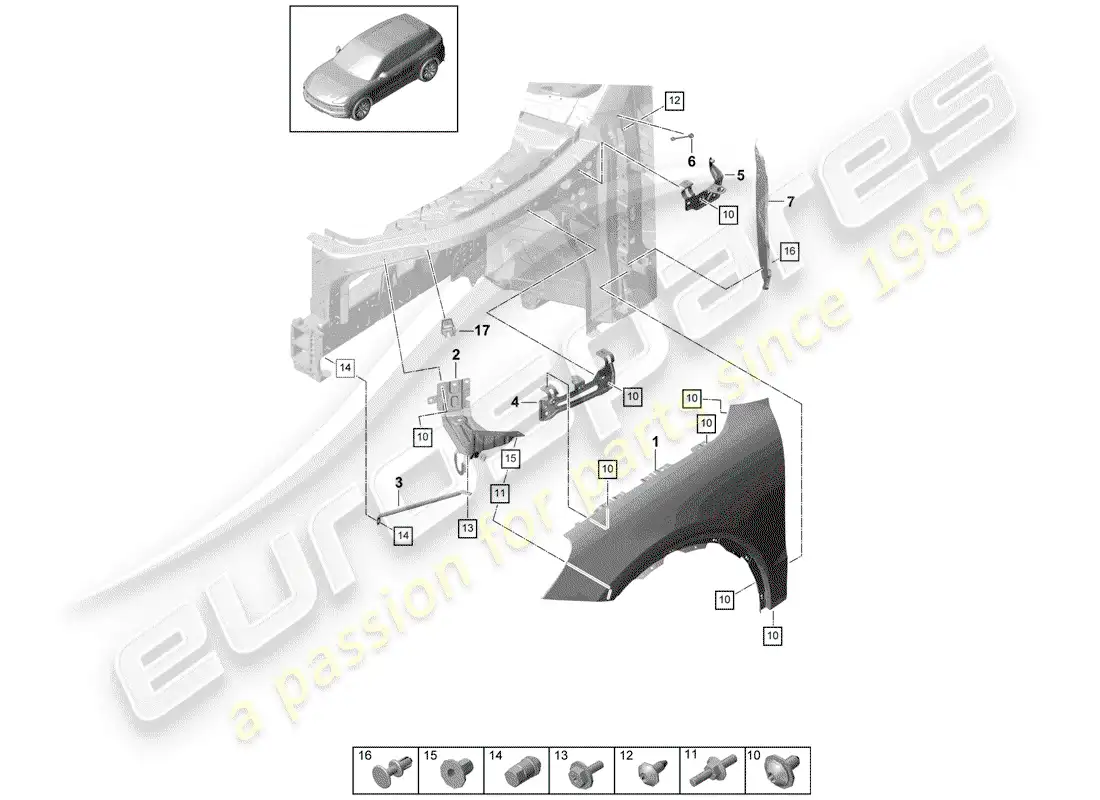 porsche 2020 (cayenne e3 9ya/9yb) defensa diagrama de piezas
