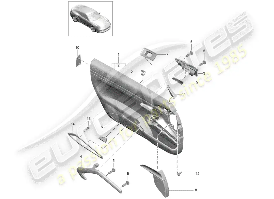 porsche 2014 (991-1 turbo) panel de la puerta diagrama de piezas