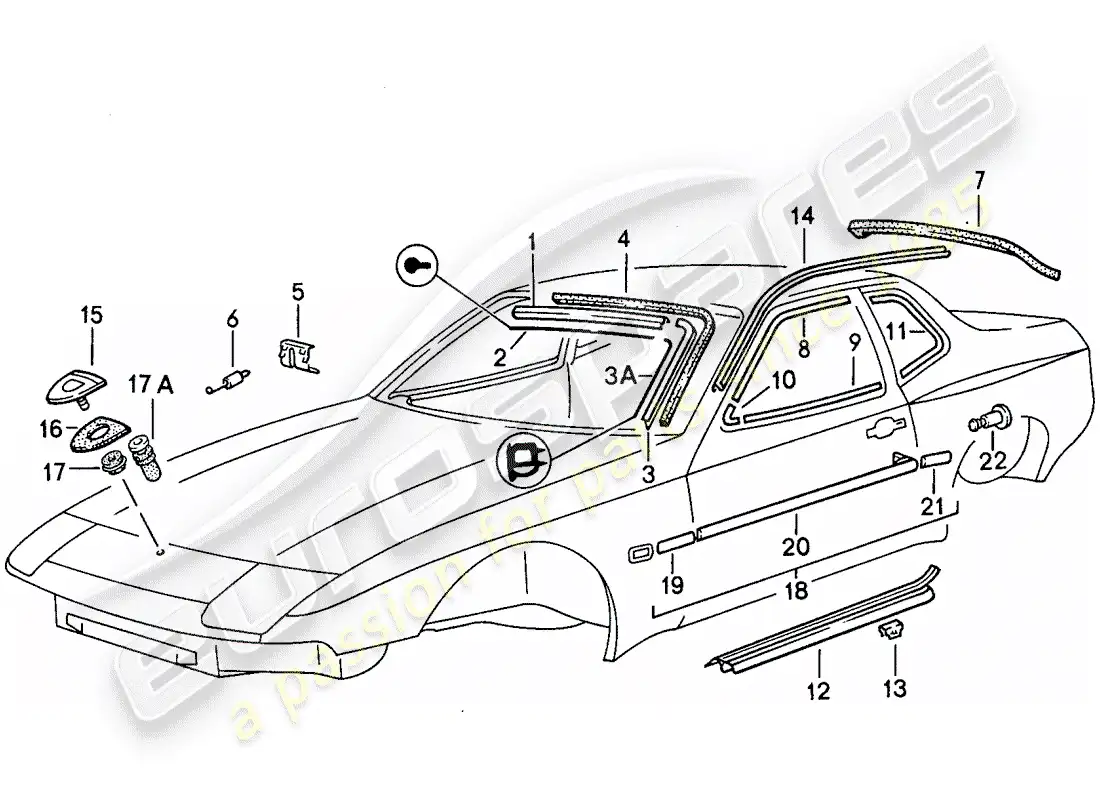 porsche 1982 (944) marco decorativo diagrama de piezas