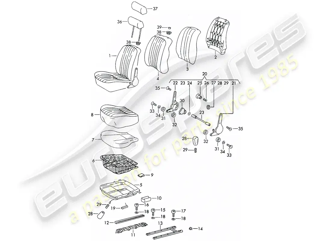 porsche 1965 (911/912) delantero asiento - d >> - mj 1968 diagrama de piezas