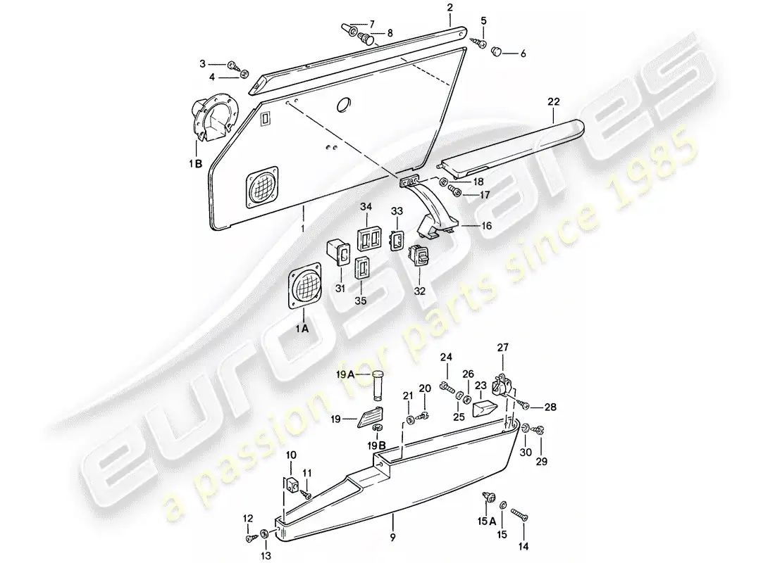 porsche 1985 (911) equipamiento interior - puertas diagrama de piezas