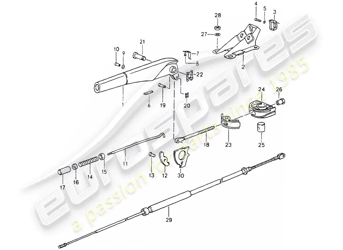 porsche 1989 (964) freno de mano - actuador diagrama de piezas