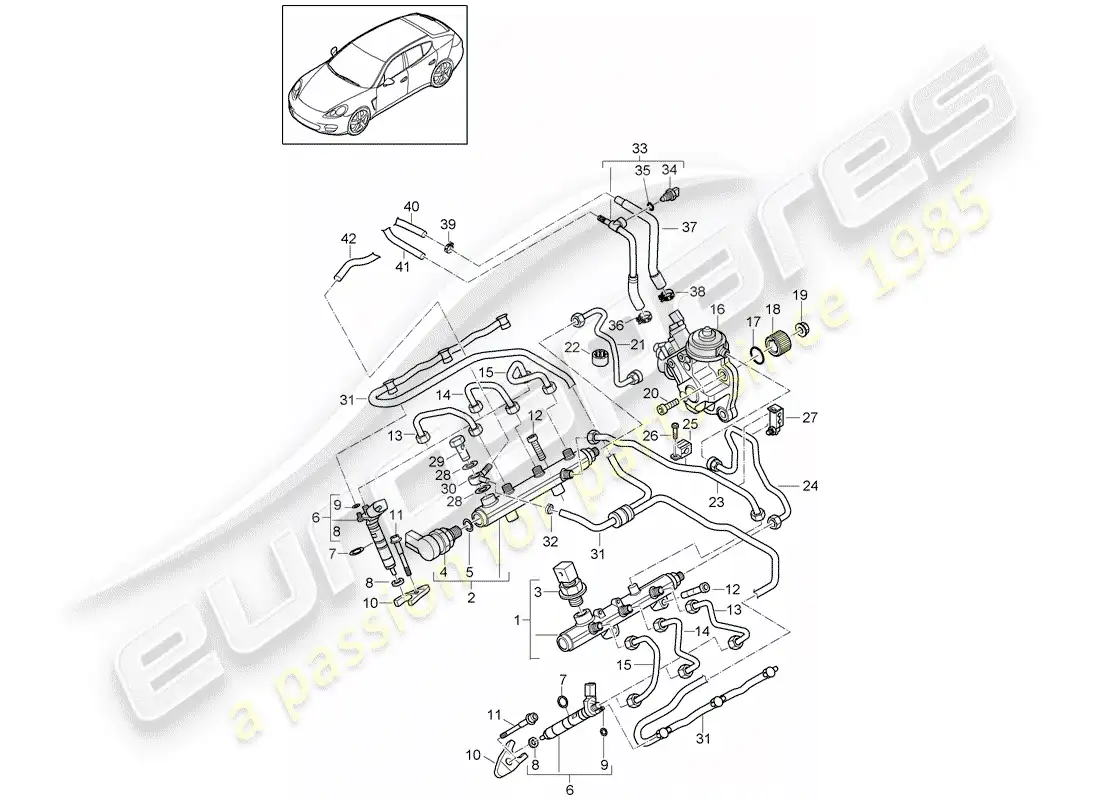porsche 2016 (panamera 970) tubo de recogida de combustible diagrama de piezas