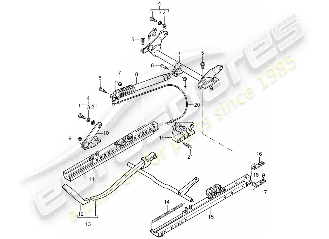 porsche 2001 (986 boxster) estructura de asiento - asiento deportivo - para vehículos con asiento regulable en altura diagrama de piezas