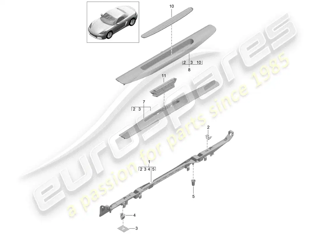 porsche 2019 (718 boxster) recubrimiento diagrama de piezas