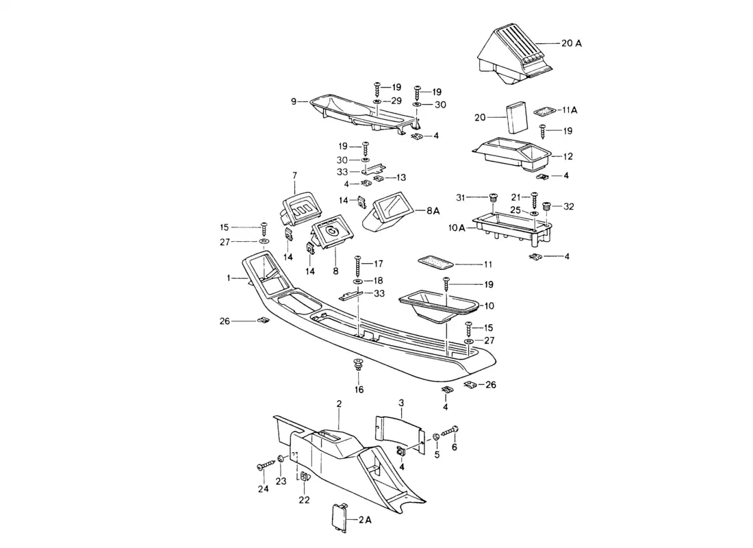 porsche 1994 (964) center console diagrama de piezas