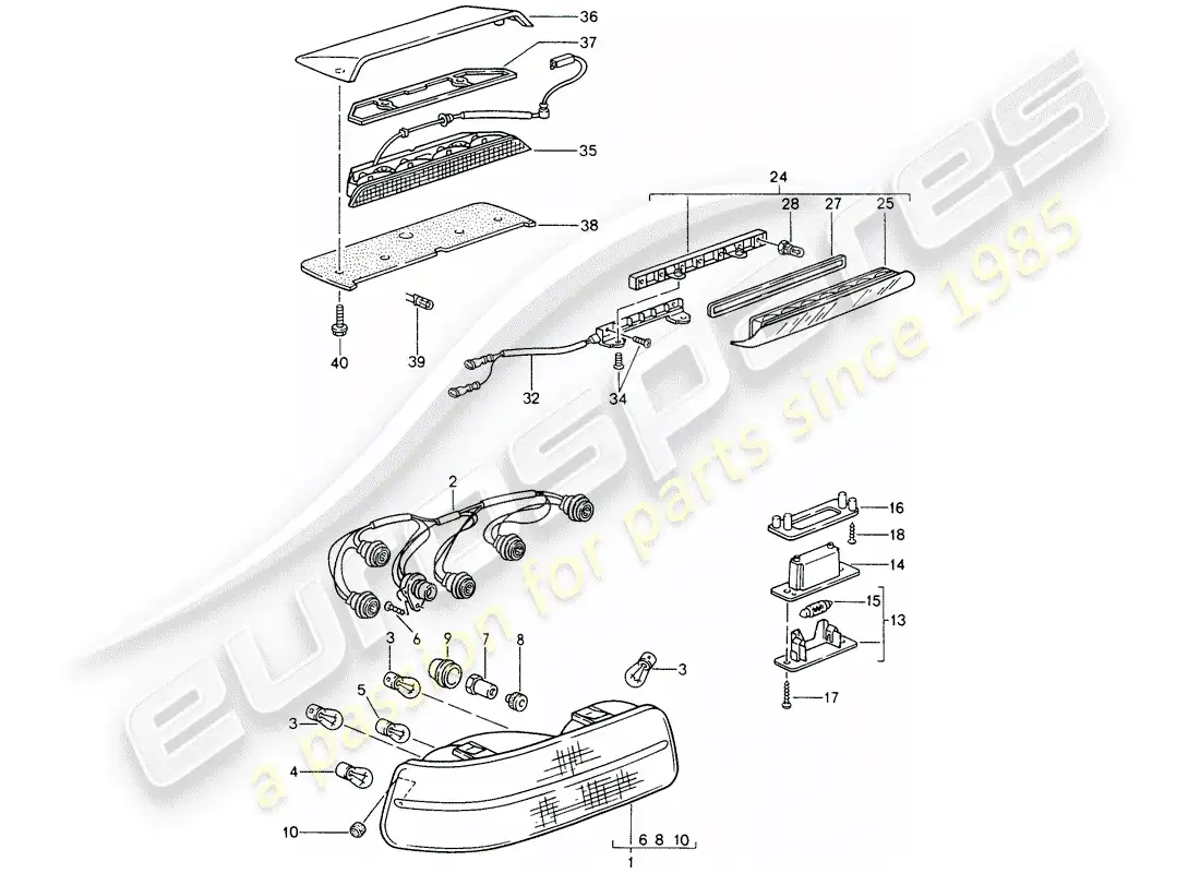 porsche 1994 (968) luz trasera - luz de matrícula - luz de freno adicional diagrama de piezas