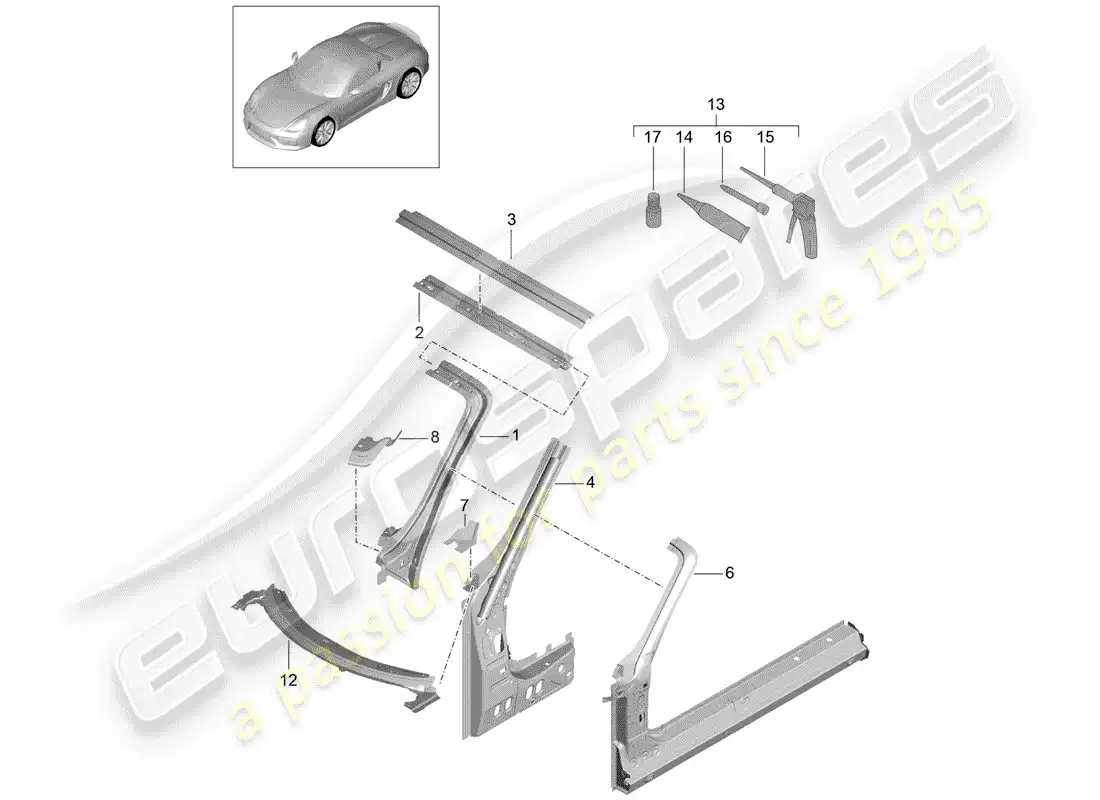 porsche 2016 (981 boxster spyder) capucha diagrama de piezas