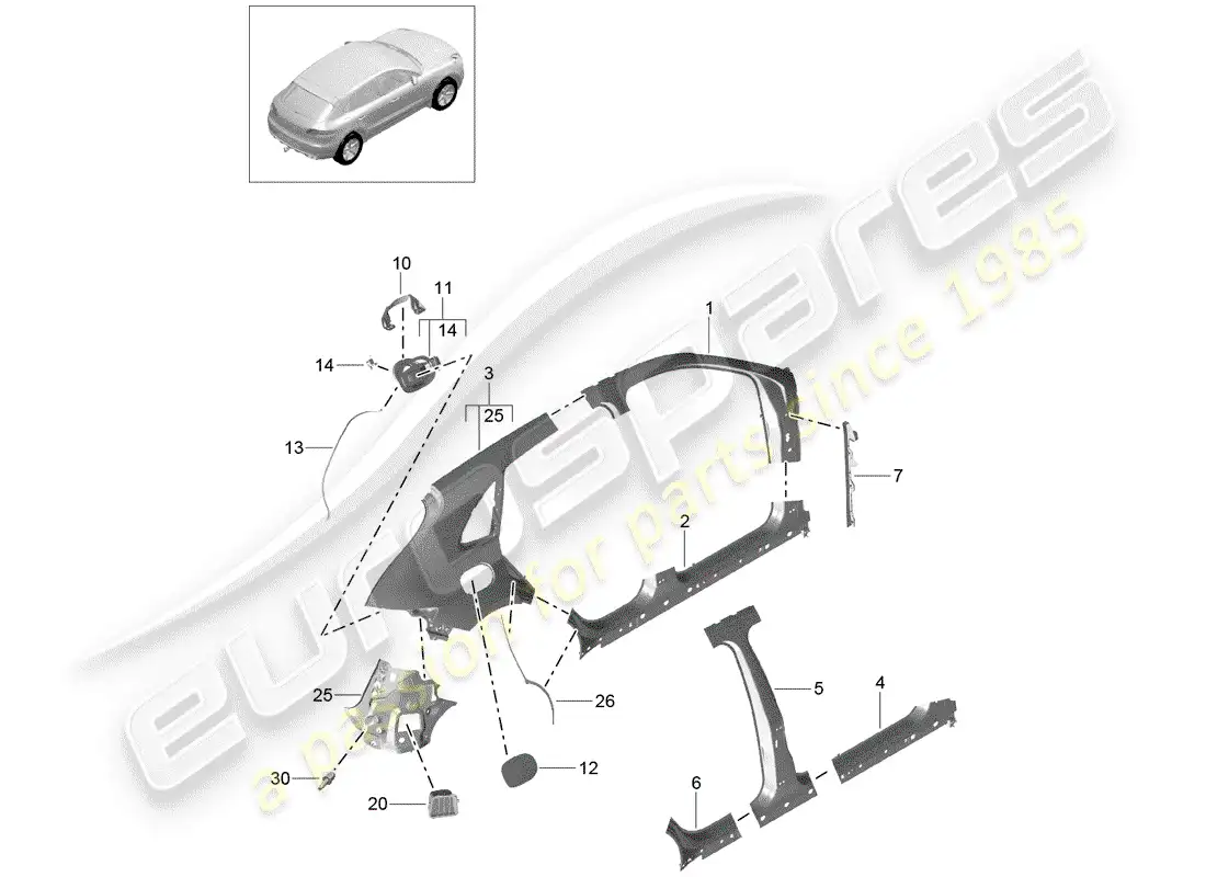 porsche 2016 (macan) panel lateral diagrama de piezas