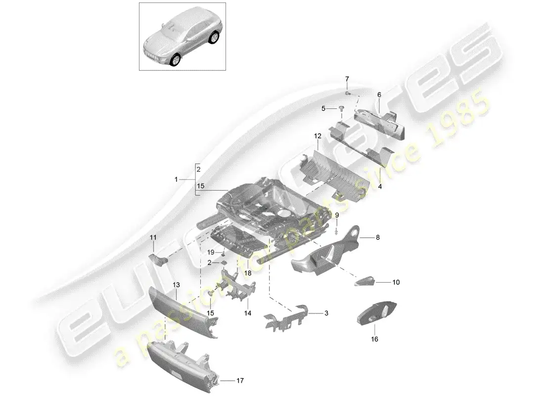 porsche 2016 (macan) estructura del asiento diagrama de piezas