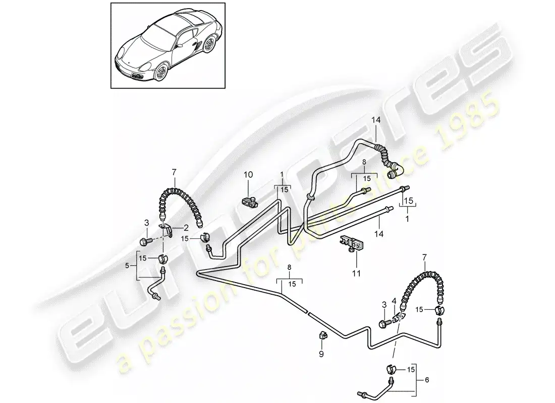porsche 2011 (987 cayman) línea de freno diagrama de piezas