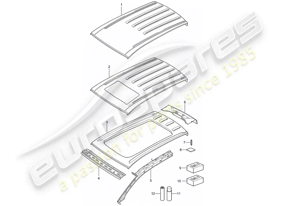 porsche 2010 (cayenne e1 9pa) techo diagrama de piezas