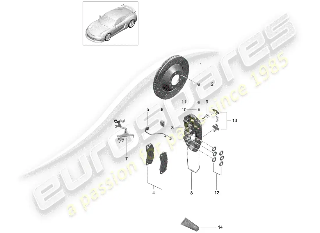 porsche 2016 (981 cayman gt4) frenos de disco diagrama de piezas