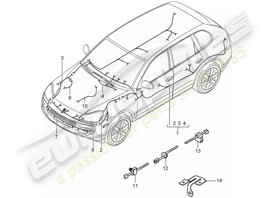 porsche 2007 (cayenne e1 9pa) cableando arneses diagrama de piezas